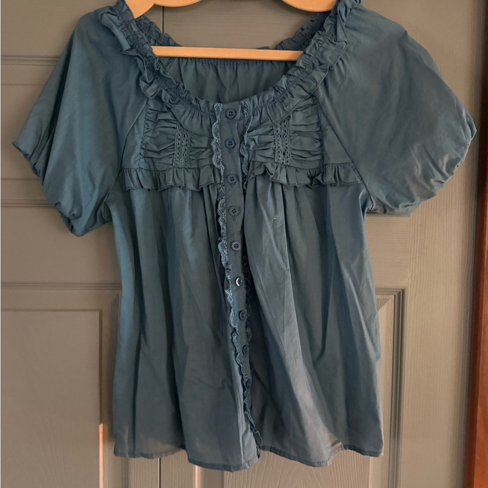 Women's Blue Ruffled Top